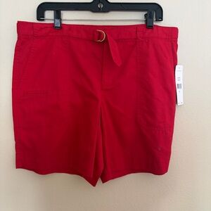 Lauren Ralph Lauren Bright Red Ring-Belt Bermuda Shorts